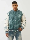 True Religion Men's Denim Print Retro Varsity Jacket In Blue