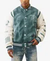 True Religion Men's Denim Print Retro Varsity Jacket In Blue
