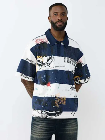 True Religion Men's Doodle Heavyweight Relaxed Rugby Shirt In Blue