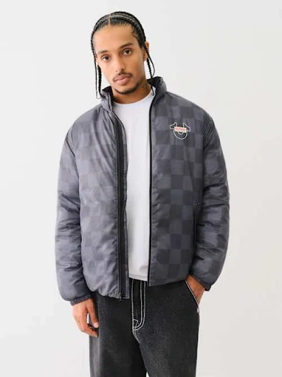True Religion Men's Embroidered Checkered Puffer Jacket In Black