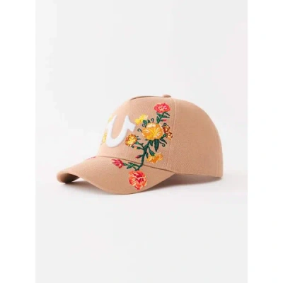 True Religion Men's Embroidered Flower Horseshoe Baseball Hat In Brown