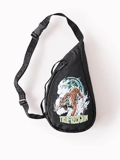 True Religion Men's Embroidered Tiger Sling Bag In Black