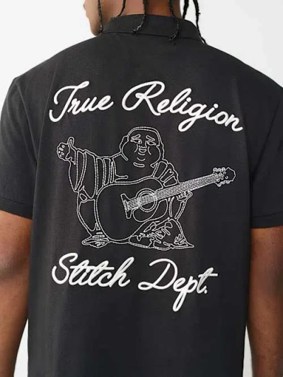True Religion Men's Embroidred Stitch Dept Polo Shirt In Black