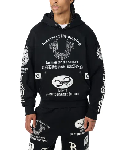True Religion Men's Endless Reign Graphic Boxy Hoodie In Black