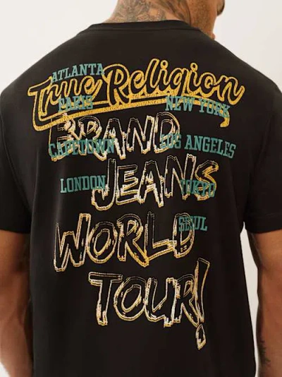 True Religion Men's Faded World Tour Logo T-shirt In Black
