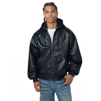 True Religion Men's Faux Leather Hooded Bomber Jacket In Black