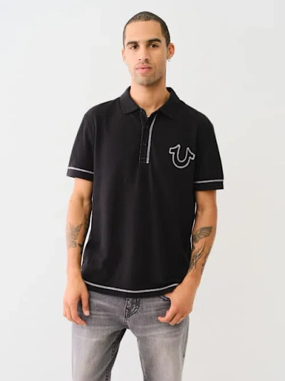 True Religion Men's Flatlock Horseshoe Polo Shirt In Black