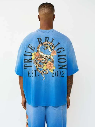 True Religion Men's Floral Snake Heavyweight Oversized T-shirt In Blue