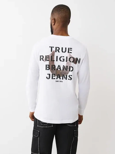 True Religion Men's Foil Horseshoe Long Sleeve T-shirt In White