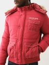 True Religion Men's Fur Hood Big T Puffer Jacket In Red