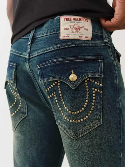 True Religion Men's Geno Studded Horseshoe Slim Jean In Blue