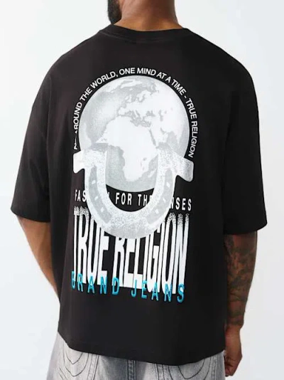 True Religion Men's Globe Logo Heavyweight Oversized T-shirt In Black