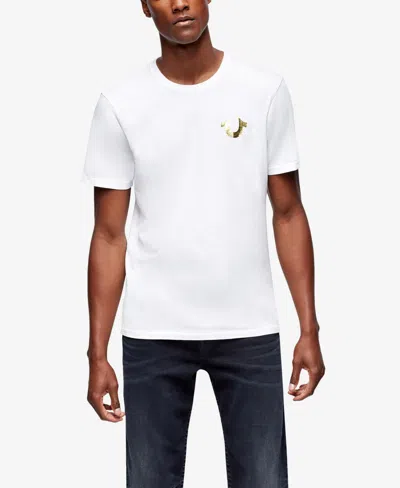 True Religion Men's Gold Outline Buddha Logo Short Sleeve Crew Tee In White
