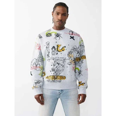 True Religion Men's Graffiti Doodle Crewneck Sweatshirt In Gray