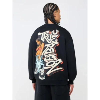 True Religion Men's Graffiti Fleece Crewneck Sweatshirt In Black