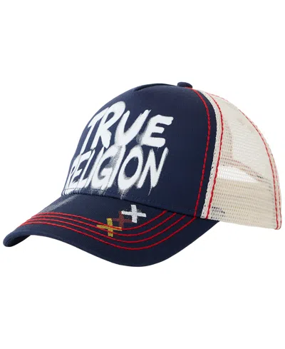 True Religion Men's Graffiti Trucker Hat In Dress Blue,winter White