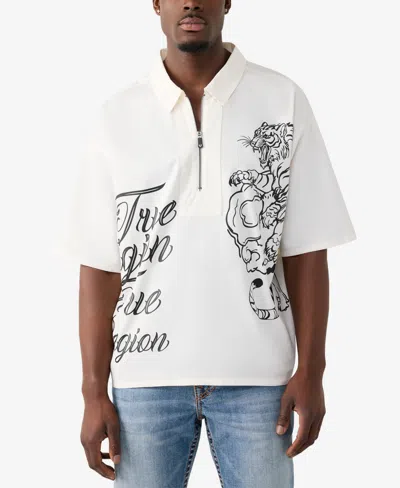 True Religion Half Zip Tiger Short Sleeve Shirt In White