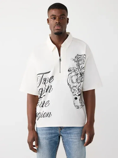 True Religion Men's Half-zip Tiger Shirt In White