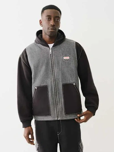 True Religion Men's Heavy Weight Fleece Lined Big T Denim Jacket In Gray