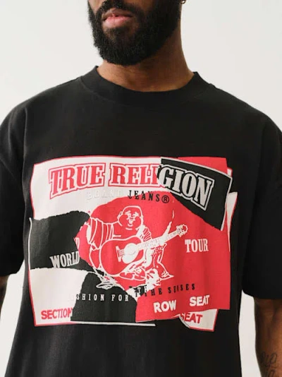 TRUE RELIGION MEN'S HEAVYWEIGHT TORN LOGO T-SHIRT