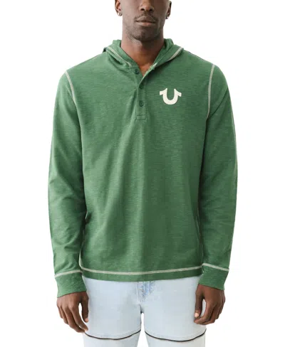 True Religion Men's Hooded Long Sleeve Henley Shirt In Dark Green