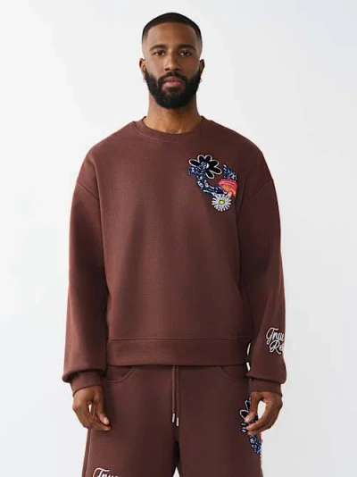 True Religion Men's Horseshoe Appliqué Boxy Sweatshirt In Brown