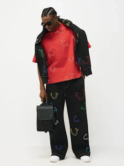 True Religion Men's Horseshoe Print Logo Heavyweight Oversized T-shirt In Red