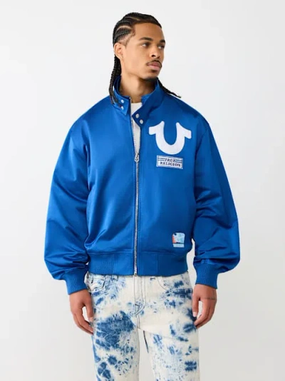 True Religion Logo Screenprint Bomber Jacket In Blue