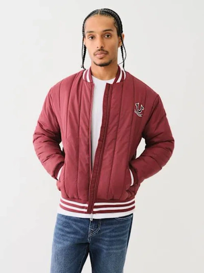 True Religion Men's Hs Logo Quilted Bomber Jacket In Red