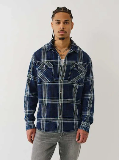 True Religion Men's Indigo Plaid Workwear Shirt