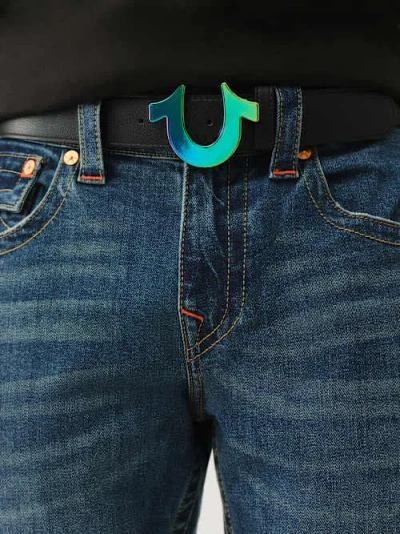 True Religion Men's Iridescent Horseshoe Buckle Belt In Black