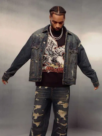 True Religion Men's Jimmy Destroyed Oversized Denim Jacket In Blue