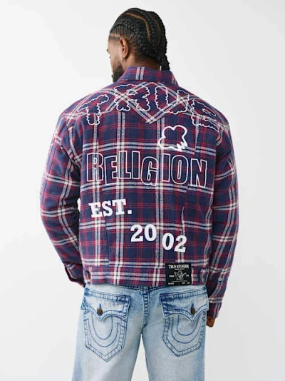 True Religion Men's Jimmy Oversized Flannel Jacket In White