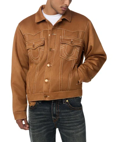 True Religion Men's Jimmy Oversized Suede Trucker Jacket In Suede Brown