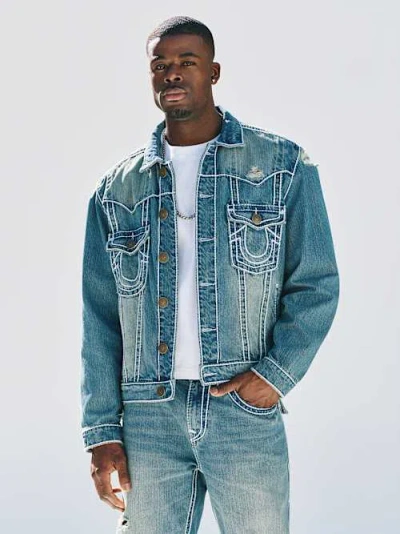True Religion Men's Jimmy Rope Stitch Oversized Denim Jacket In Blue