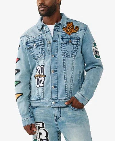 True Religion Jimmy Varsity Patch Denim Trucker Jacket In Blue