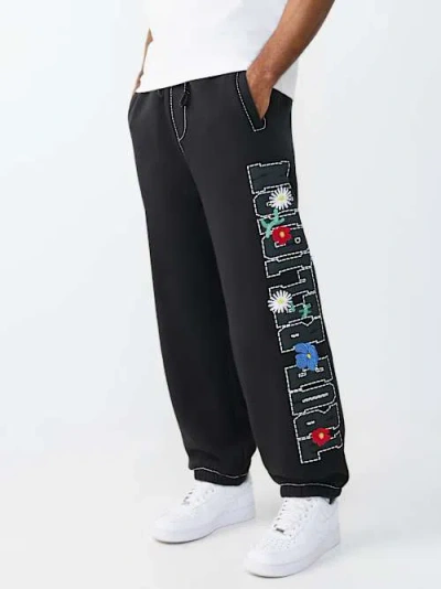 True Religion Men's Logo Big T Baggy Jogger In Black