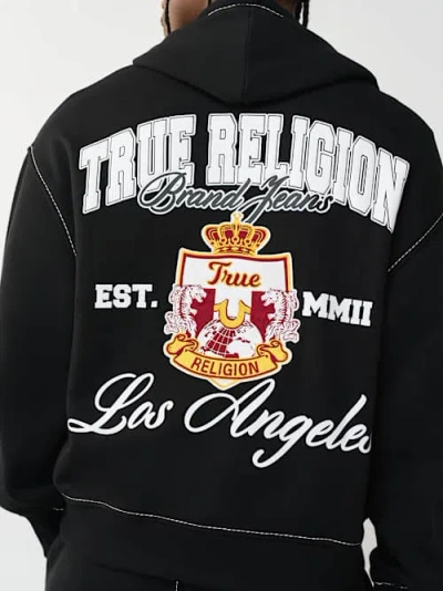 True Religion Men's Logo Crest Big T Boxy Zip Hoodie In Black