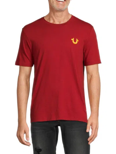 True Religion Men's Short Sleeve Relaxed Overseam Puff Tee In Red Dahlia