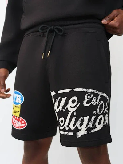 True Religion Logo Patch Cotton Blend Sweat Shorts In Black