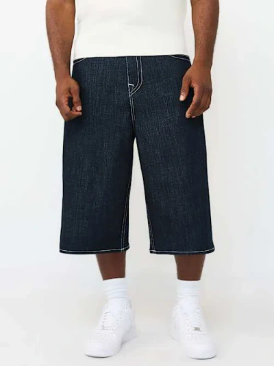True Religion Men's Long Denim Flap Short In Blue