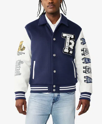 True Religion Varsity Wool Logo Patch Jacket In Blue