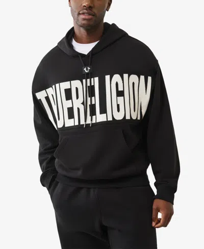 True Religion Men's Knit Logo Panel Boxy Hoodie In Black