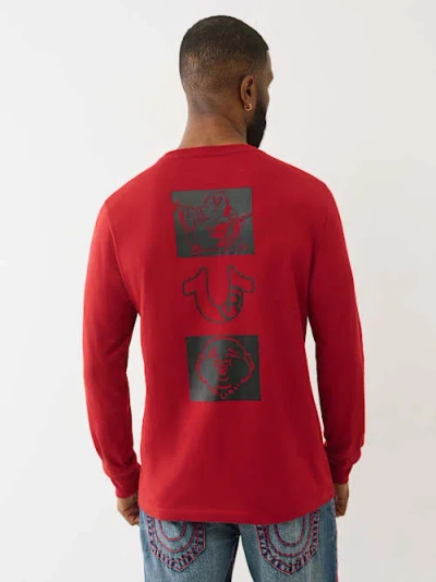 True Religion Men's Long Sleeve True Logo T-shirt In Red