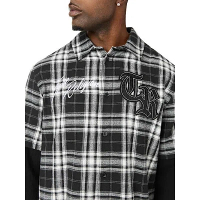 True Religion Men's Long Sleeve Waffle Knit Flannel Shirt In Black