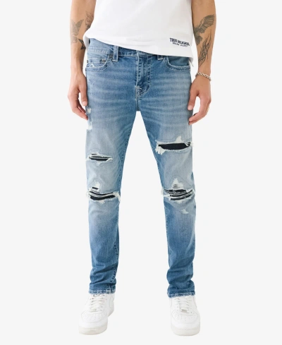 True Religion Men's Matt Ultra Skinny Moto Jeans In Bond St Medium Wash With Rips