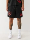 True Religion Embroidered Mesh Graphic Shorts In Black