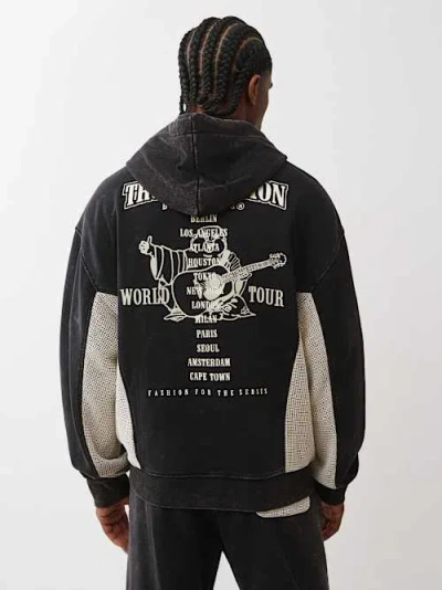 True Religion Men's Mesh Inset Boxy Zip Hoodie In Black