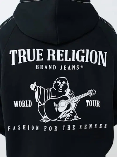 True Religion Men's Mesh Panel Big T Cargo Hoodie In Black