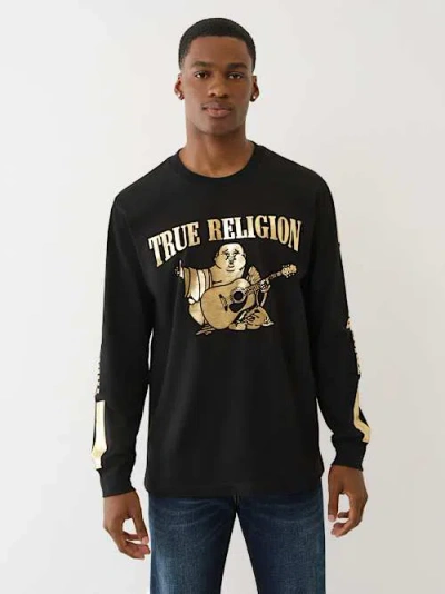True Religion Men's Metallic Buddha Long Sleeve T-shirt In Black